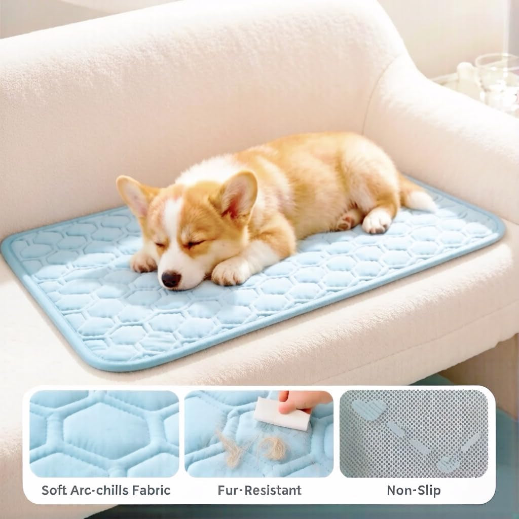 Q-Max>0.5 Dog Cooling Mat, Non-Slip Breathable Washable Cooling Pad | Cooling Mat for Dogs with Arc-Chill Cool Fabric, Absorbs Pet Heat Quickly, Ideal for Indoor Outdoor Summer Use for Cats Pets
