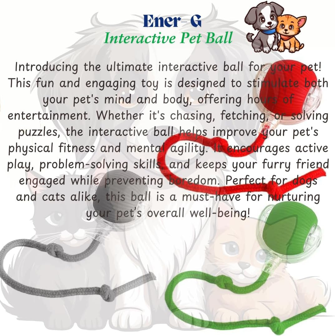 Interactive Electric Automatic Rolling Moving Rechargeable Self Play Stimulation Toy,Smart Pet Chase Ball with Speedy Tail Rope for Bored Indoor Cats Enrichment,Stimulating Dogs Toy Small Dogs (Red)