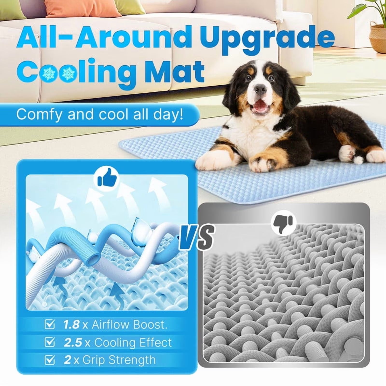 Dog Cooling Mat for Dogs & Cats, Washable Pet Pad with Non-Slip Bottom, Indoor Outdoor Summer Heat Relief, Medium 36X24 Inch, Blue