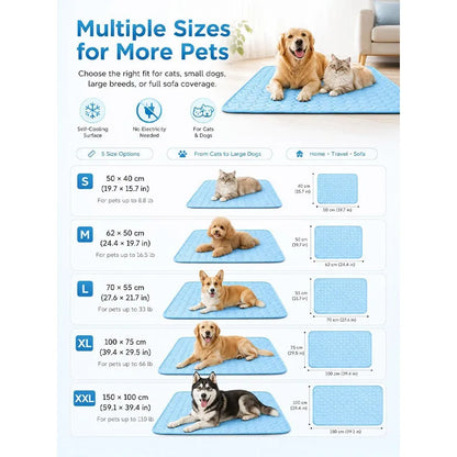 Dog Cooling Mat  No Freeze Needed Dogs Self-cooling Pad Washable Portable Crate Kennel Car Sofa Bed Floor Indoor Outdoor Summer