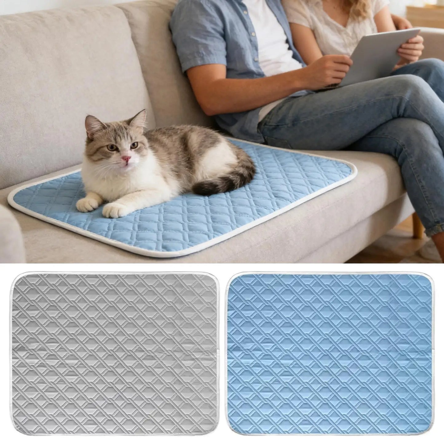 Dog Cooling Mat 45x35cm Self Cooling Pet Pad Soft Sweat Absorbent Sleeping Rug for Cats Summer Chill Cushion for Crate Kennel