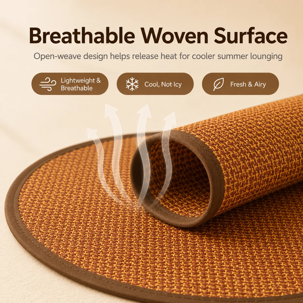 Dog Cooling Mat for Small Dogs Round Woven Summer Pet Pad Breathable Washable Floor Mat for Puppy Cat