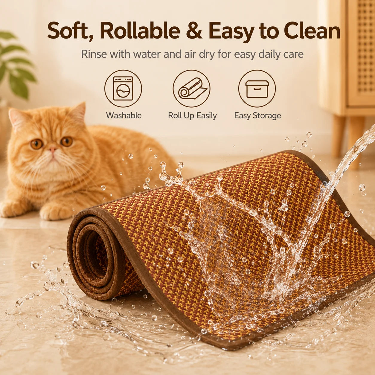 Dog Cooling Mat for Small Dogs Round Woven Summer Pet Pad Breathable Washable Floor Mat for Puppy Cat