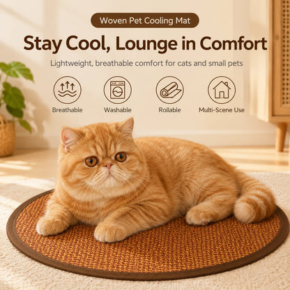 Dog Cooling Mat for Small Dogs Round Woven Summer Pet Pad Breathable Washable Floor Mat for Puppy Cat