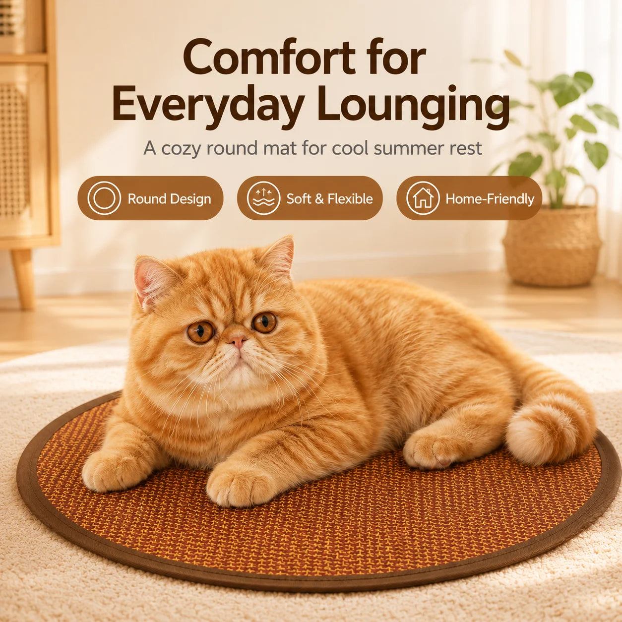 Dog Cooling Mat for Small Dogs Round Woven Summer Pet Pad Breathable Washable Floor Mat for Puppy Cat