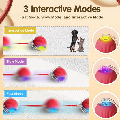 Interactive Electric Automatic Rolling Moving Rechargeable Self Play Stimulation Toy,Smart Pet Chase Ball with Speedy Tail Rope for Bored Indoor Cats Enrichment,Stimulating Dogs Toy Small Dogs (Red)
