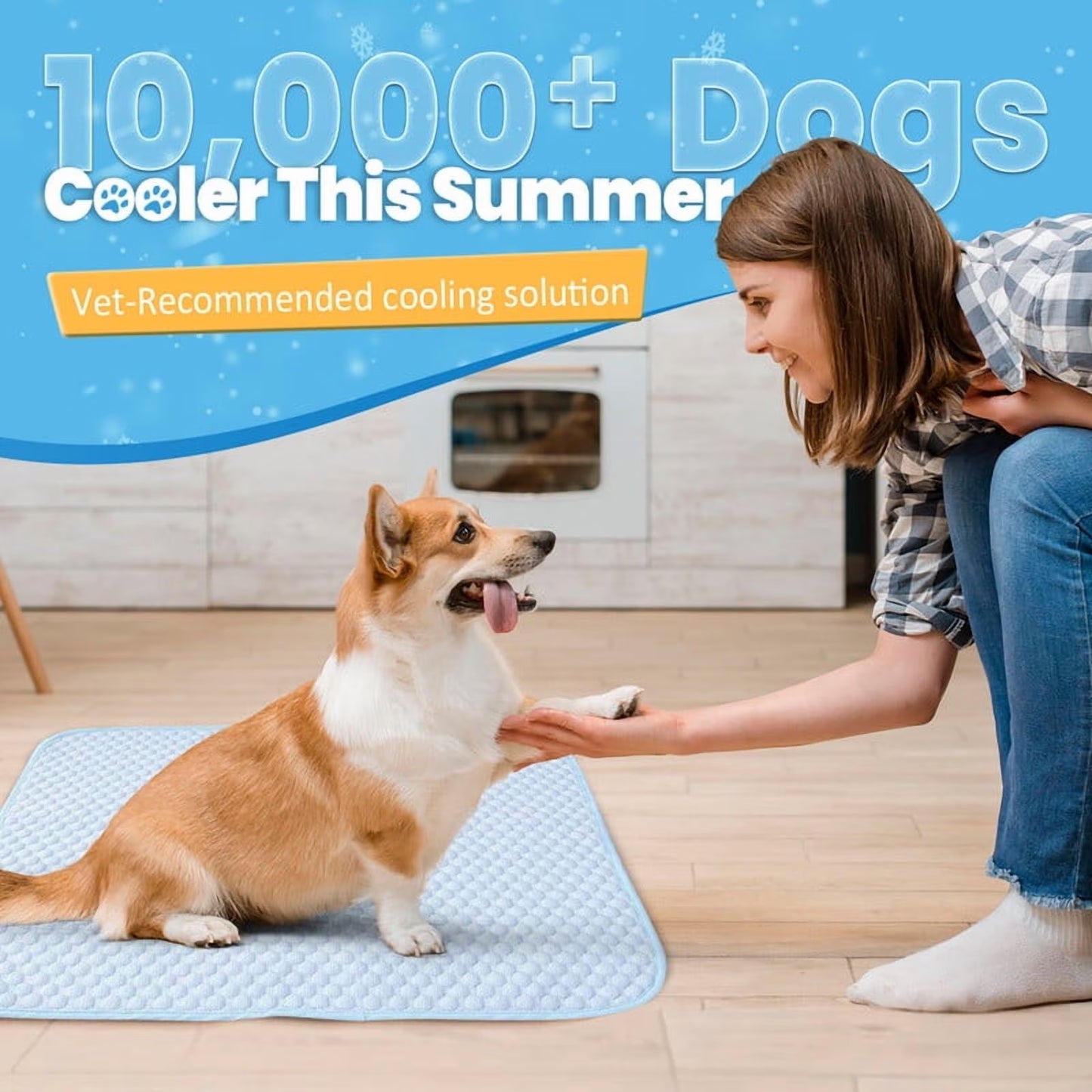 Dog Cooling Mat for Dogs & Cats, Washable Pet Pad with Non-Slip Bottom, Indoor Outdoor Summer Heat Relief, Medium 36X24 Inch, Blue