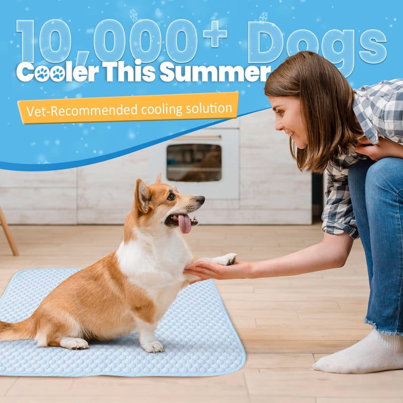 Dog Cooling Mat for Dogs & Cats, Washable Pet Pad with Non-Slip Bottom, Indoor Outdoor Summer Heat Relief, Medium 36X24 Inch, Blue